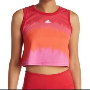 Adidas x Farm Rio Red Pink Orange Tie-Dye Cropped Tank Top Small